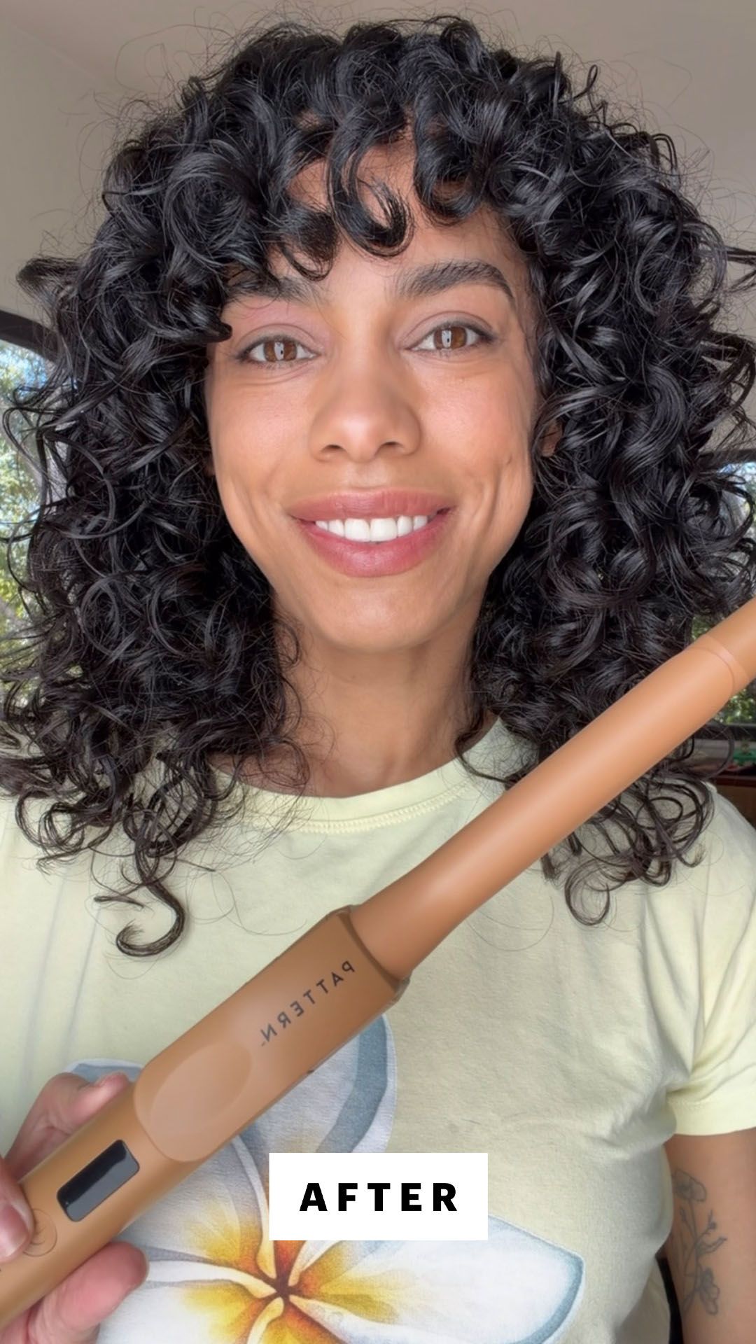 Collarbone Curly Hair With Curtain Bangs Collarbone Curly Hair With Curtain Bangs — Wand Curls