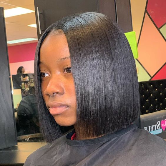 Sharp Black Bob With Blunt Bangs — Weave Hairstyles
