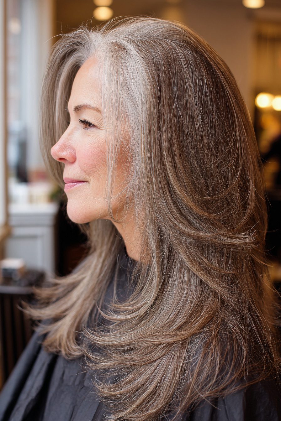 Salt and Pepper Mid-Back With Volume — Long Gray Hair