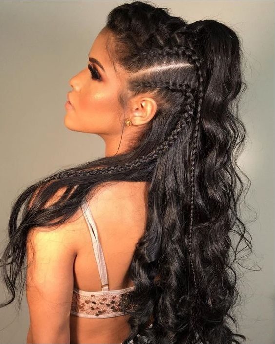 Black Braided Accents With Loose Waves — Dragon Braid