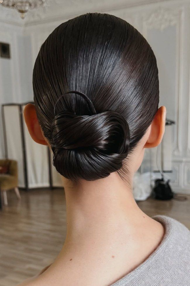Ultra-Sleek Dark Brown Low Bun — Sleek Low Bun
