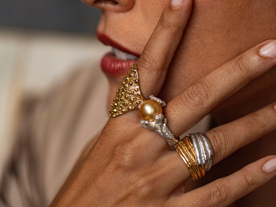 Sculptural Gold Ring with Mixed Metal Bands Sculptural Gold Ring with Mixed Metal Bands — Mixed Metal Jewelry