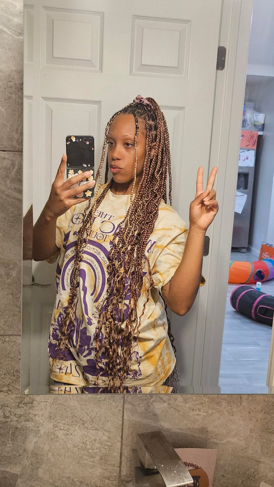 High Ponytail with Blonde and Brown Braids — Blonde Knotless Braids
