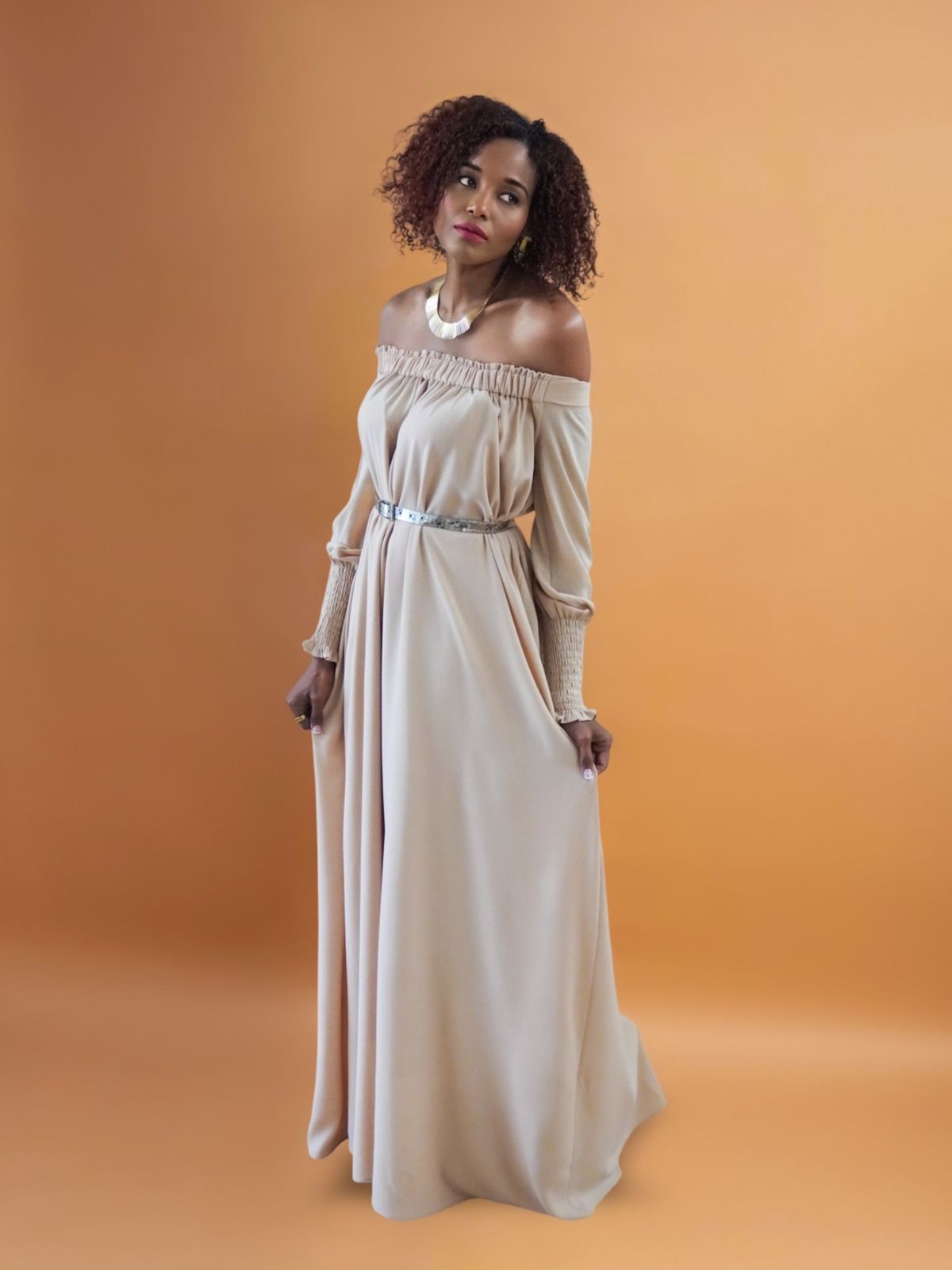 Beige Off-Shoulder Maxi Dress: Beachwear Comfort Beige Off-Shoulder Maxi Dress: Beachwear Comfort — Dresses for Tall Women