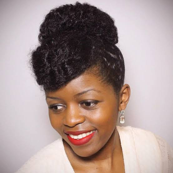 Textured High Bun With Full Fringe — Natural Hair Bun