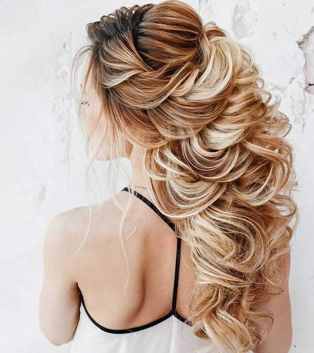 Mid-Back Visual Idea Mid-Back Visual Idea — Half Up Half Down with Bangs