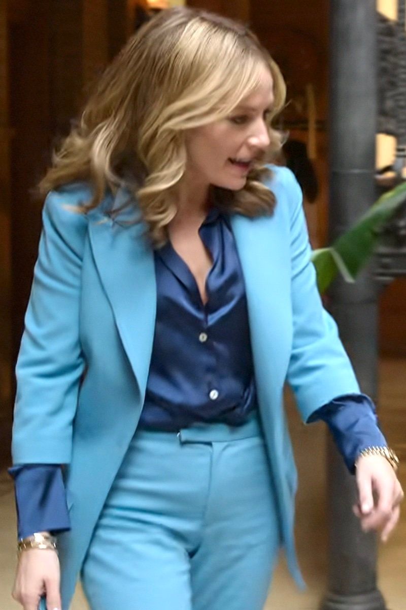 Light Blue Suit with Wide-Leg Trousers and Satin Blouse Light Blue Suit with Wide-Leg Trousers and Satin Blouse — Lawyer Outfits