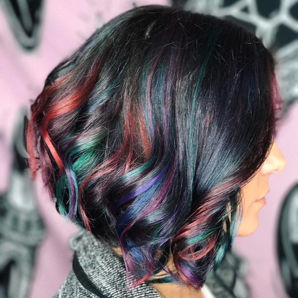 Subtle Iridescent Streaks On A Bob Subtle Iridescent Streaks On A Bob — Oil Slick Hair