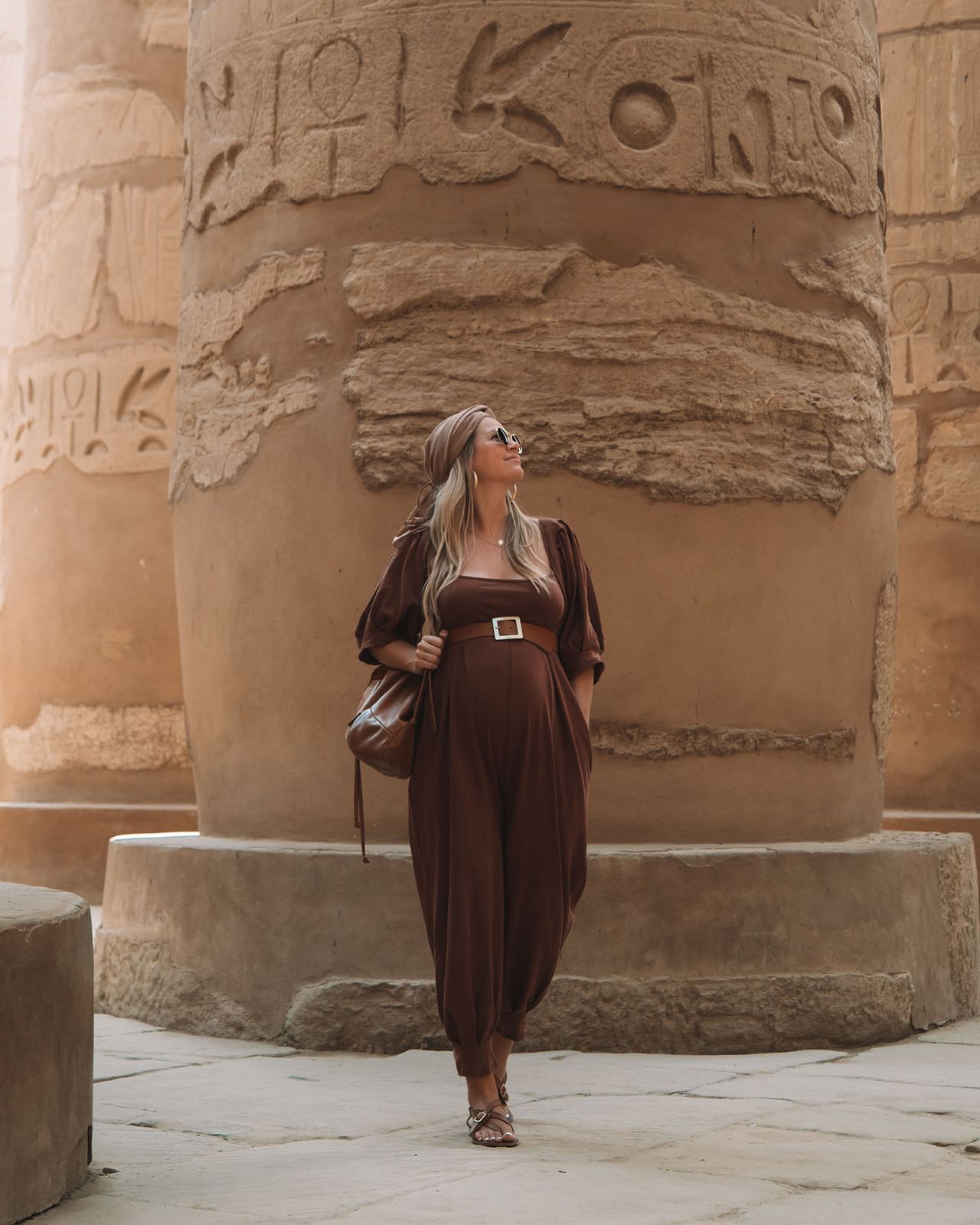 Brown Wide-Leg Jumpsuit with Headscarf for Travel Brown Wide-Leg Jumpsuit with Headscarf for Travel — Egypt Outfits