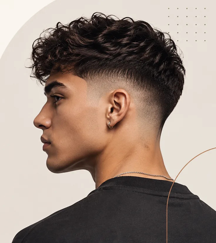Textured Curly Top Fade — Mid Taper Fade