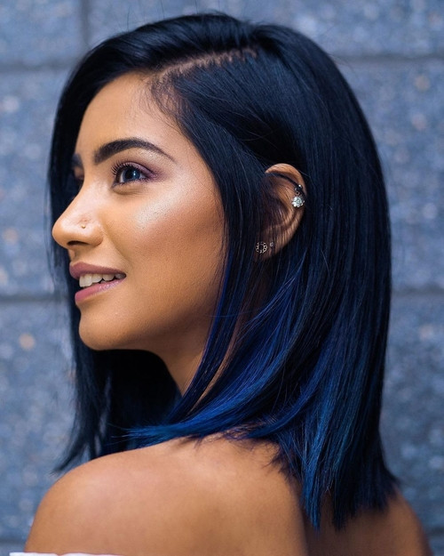 Chin Visual Idea Chin Visual Idea — Blue Highlights on Black Hair