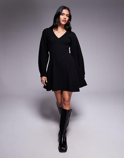 Casual Black Long-Sleeved Fit and Flare Mini Casual Black Long-Sleeved Fit and Flare Mini — Fit and Flare Dresses