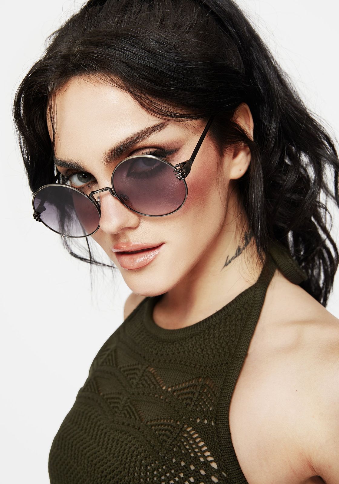 Alternative Style with Crochet Top — Round Sunglasses Outfits