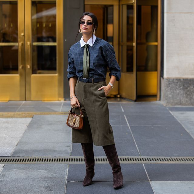 Preppy Plaid Shirt and Tie with Olive Culottes Preppy Plaid Shirt and Tie with Olive Culottes — Broadway Outfits