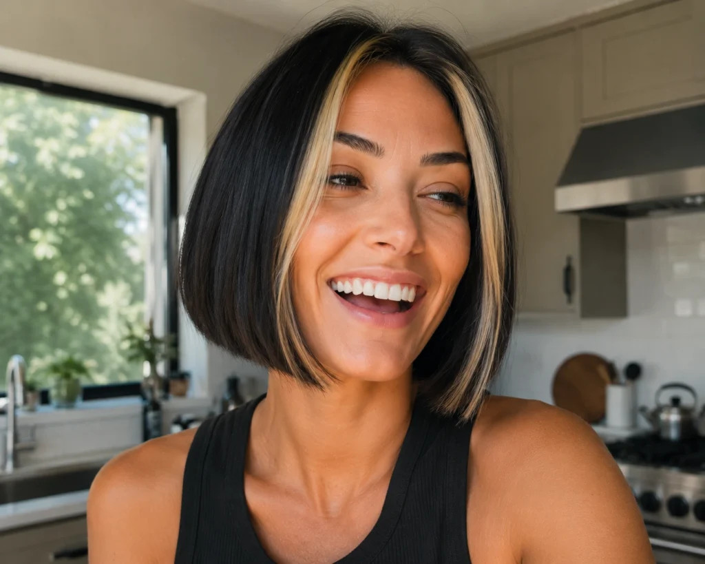 Sleek Chin Bob With Face-Framing Blonde — Partial Highlights