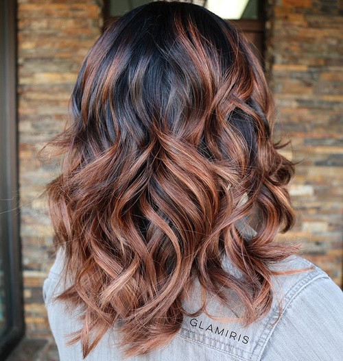 Lob With Warm Copper and Blonde Balayage — Two Tone Hair