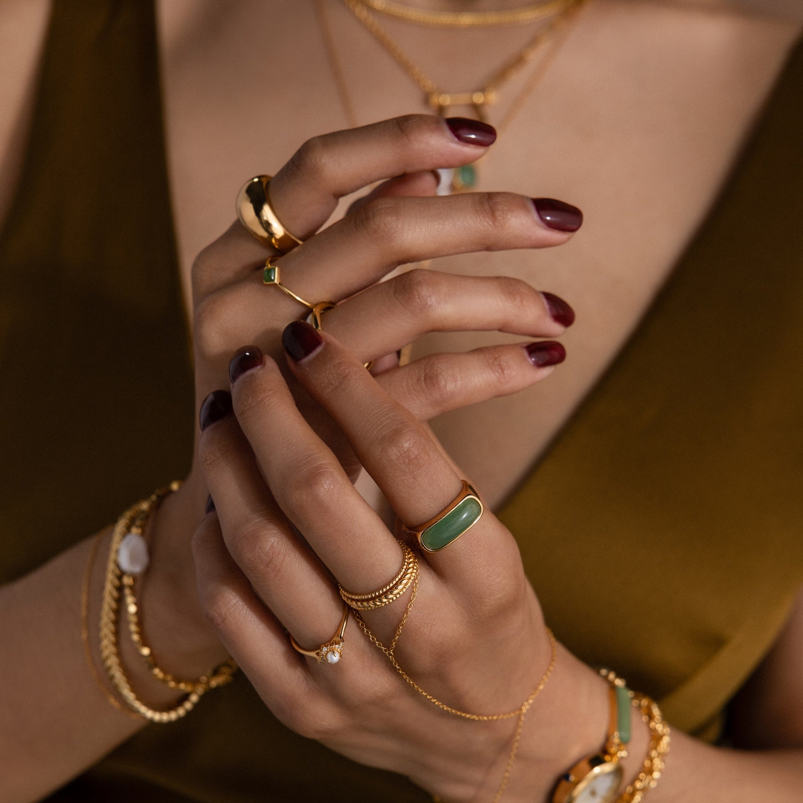 Edgy Stacked Gold Rings with Gemstone Accents — Gold Jewelry Stack