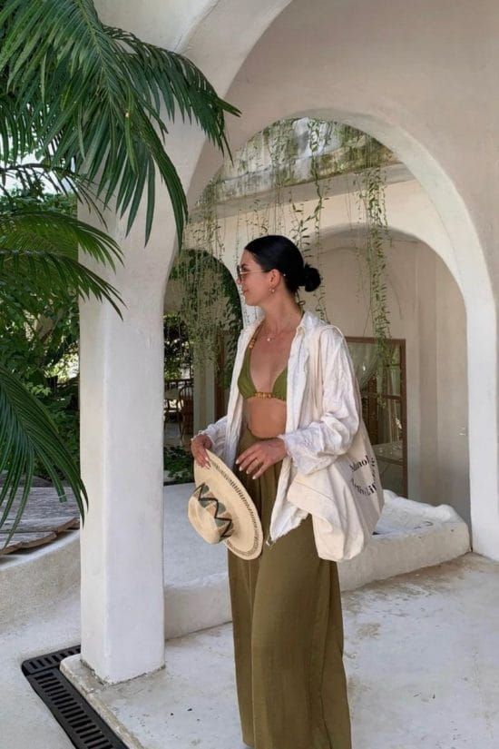 Olive Green Bikini with Oversized Shirt Cover-Up — Bali Outfits