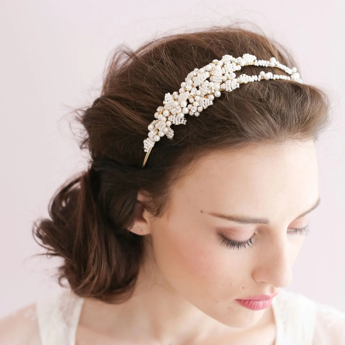Low Ponytail With Curls and Ornate Headband Low Ponytail With Curls and Ornate Headband — Pearl Headband Hairstyles