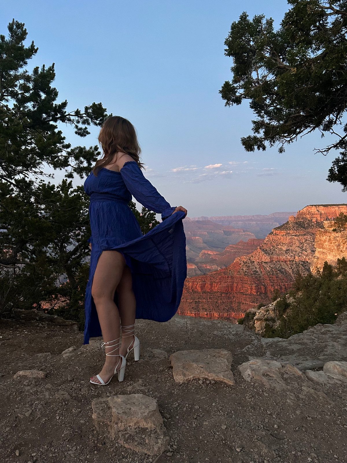 Elegant Evening: Royal Blue Off-Shoulder Dress — Grand Canyon Outfits
