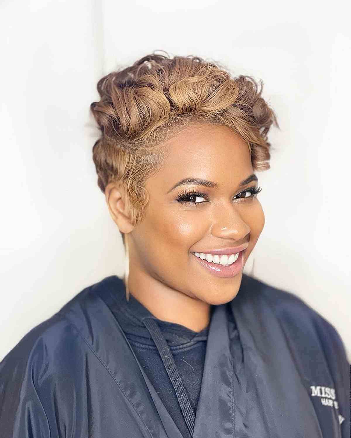 Honey Blonde Curly Pixie Honey Blonde Curly Pixie — Pixie Cut for Black Women