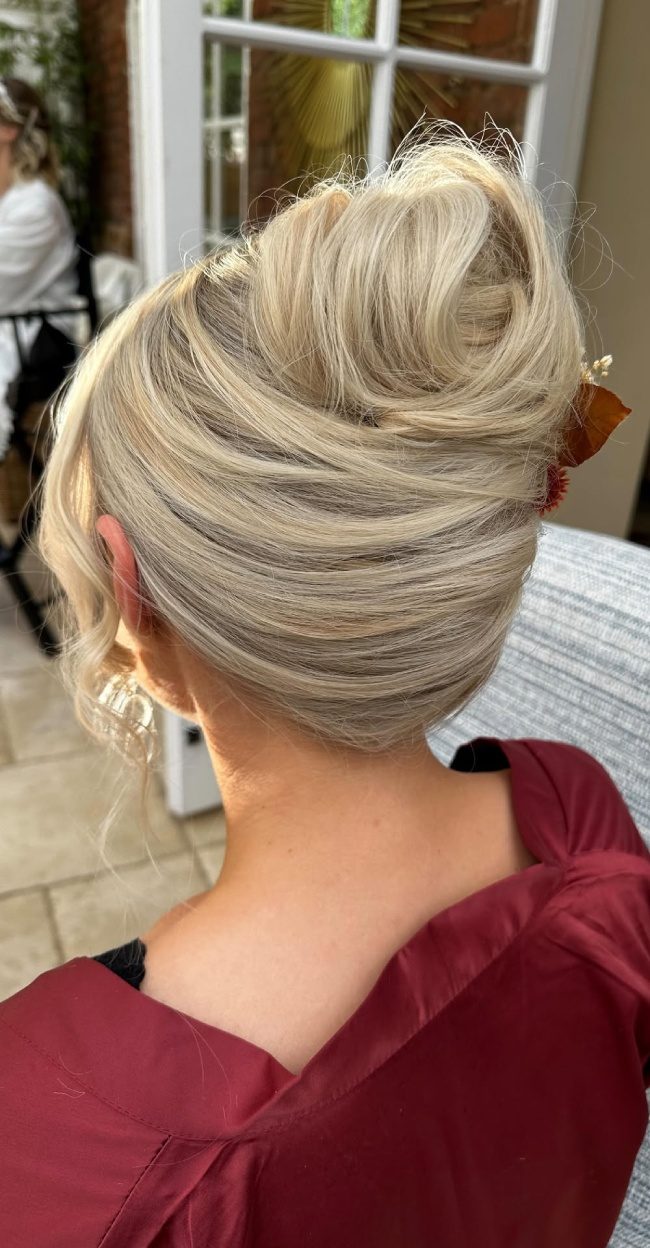 Textured Ash Blonde Updo With Volume Textured Ash Blonde Updo With Volume — Updos for Long Hair