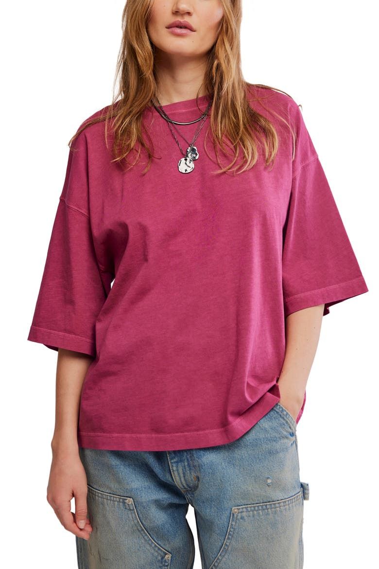 Oversized Pink T-Shirt with Denim Overalls — Oversized Shirts
