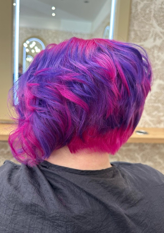 Short Bob Pink And Purple Contrast — Pink and Purple Hair