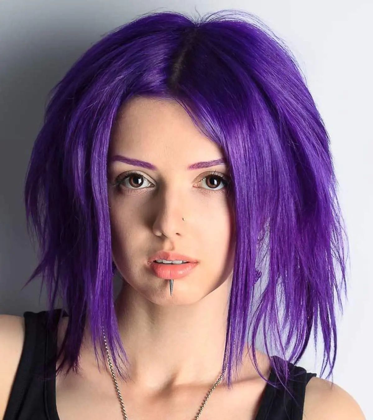 Shoulder Length Purple Shag — Emo Hair