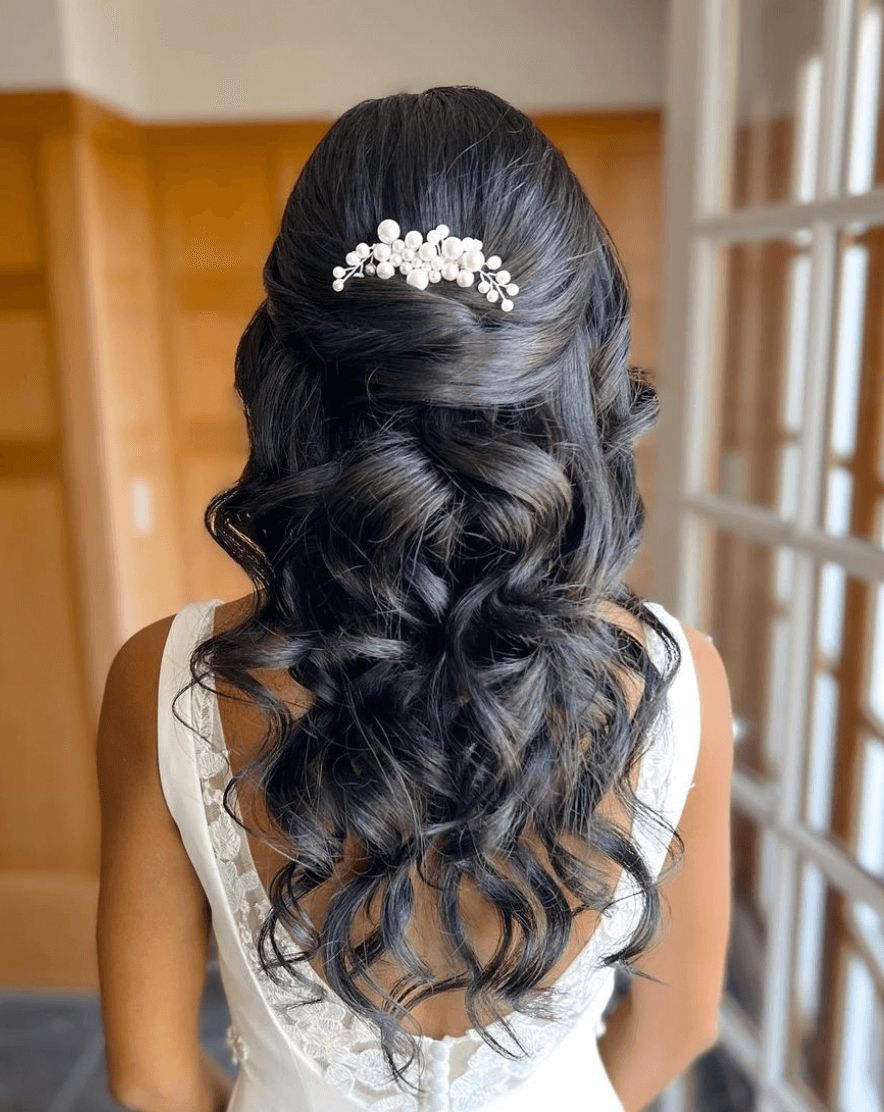 Dark Brown Half-Up With Curls — Prom Hair Down