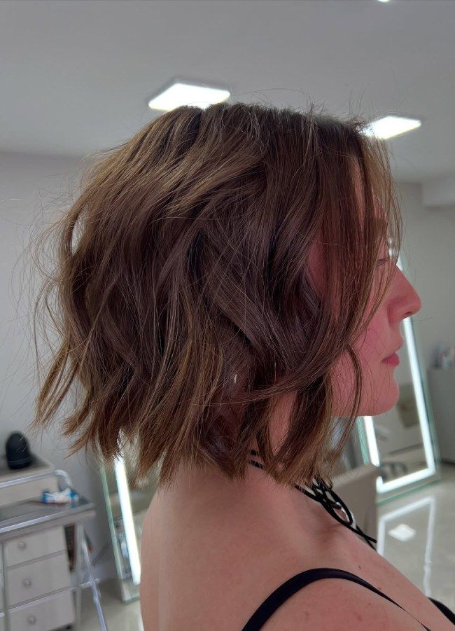 Warm Brunette Textured Bob — Choppy Bob