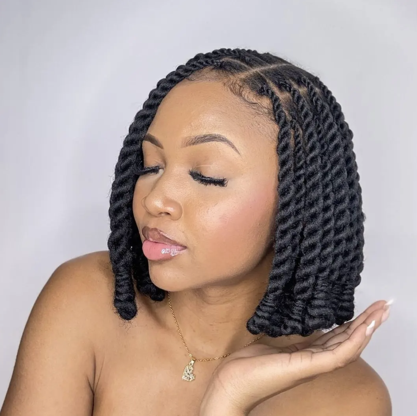 Sharp Chin-Length Coily Twists — Marley Twists
