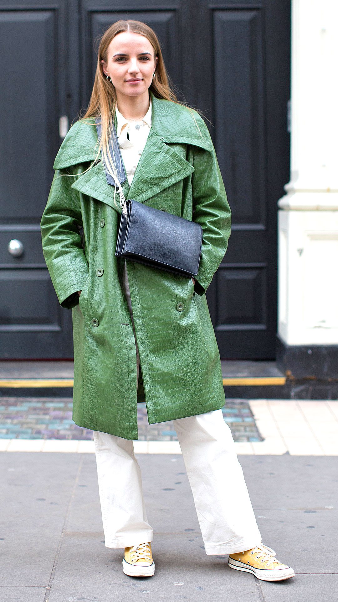 Vibrant Street Style with Yellow Converse and a Green Trench — Converse Outfits