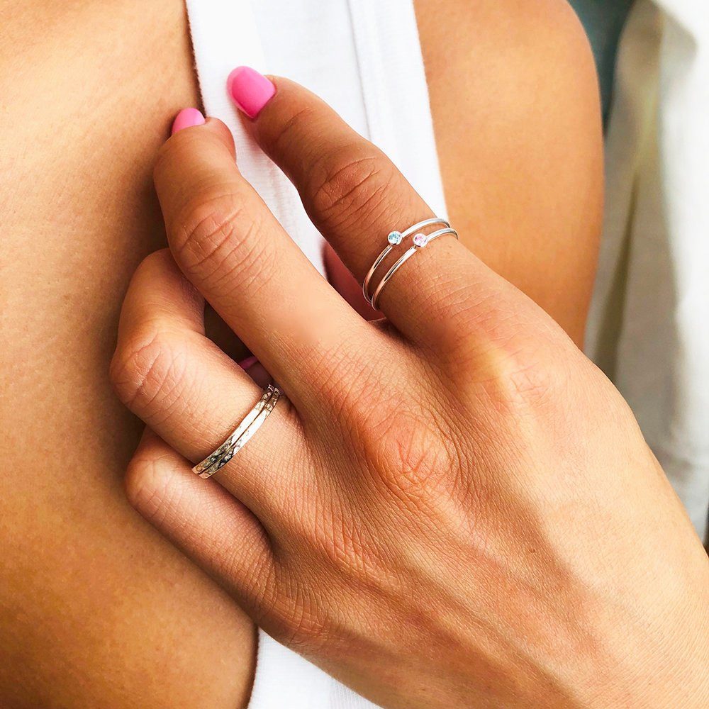Dainty Silver Rings with a Tank Top — Silver Ring Stack