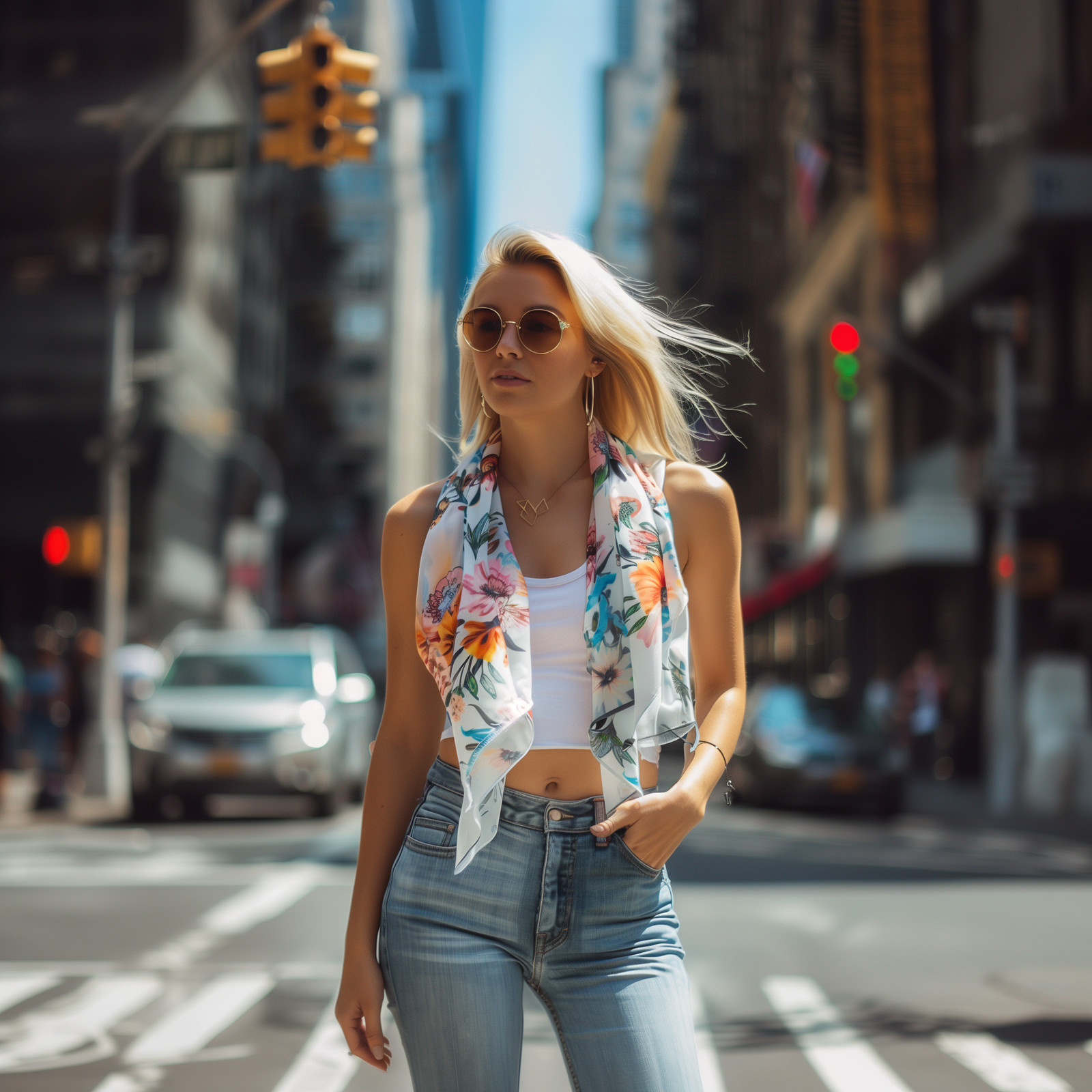 Necktie Silk Scarf with Crop Top and Jeans — Silk Scarf Outfits