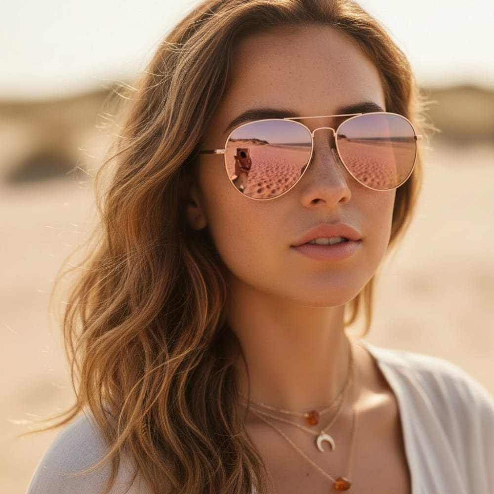 Beach Vibes with Rose Gold and Pink Mirrored Aviators — Aviator Sunglasses Women