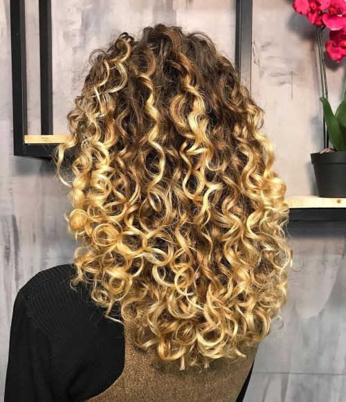 Mid-Back Dark Brown With Bright Blonde Contrast Mid-Back Dark Brown With Bright Blonde Contrast — Highlights on Curly Hair