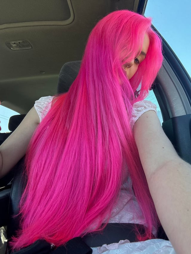 Vibrant Pink Mid-Back Straight With Side Bangs — Pink Hair