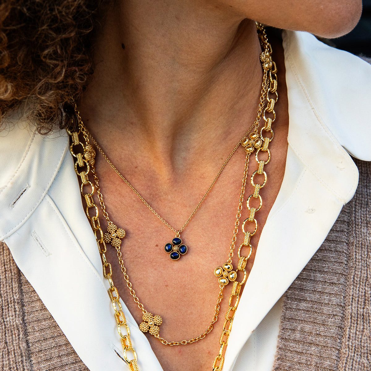 Blue Stone Pendant on Delicate Gold Chain Blue Stone Pendant on Delicate Gold Chain — Charm Necklaces