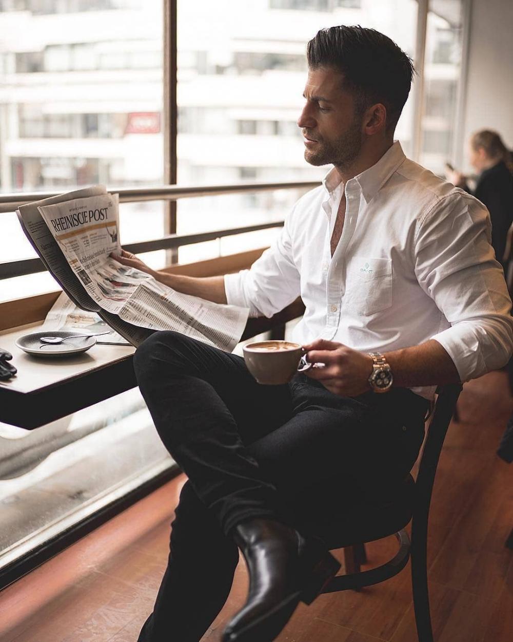 Crisp White Shirt with Black Trousers and Boots Crisp White Shirt with Black Trousers and Boots — Mens Business Casual Outfits