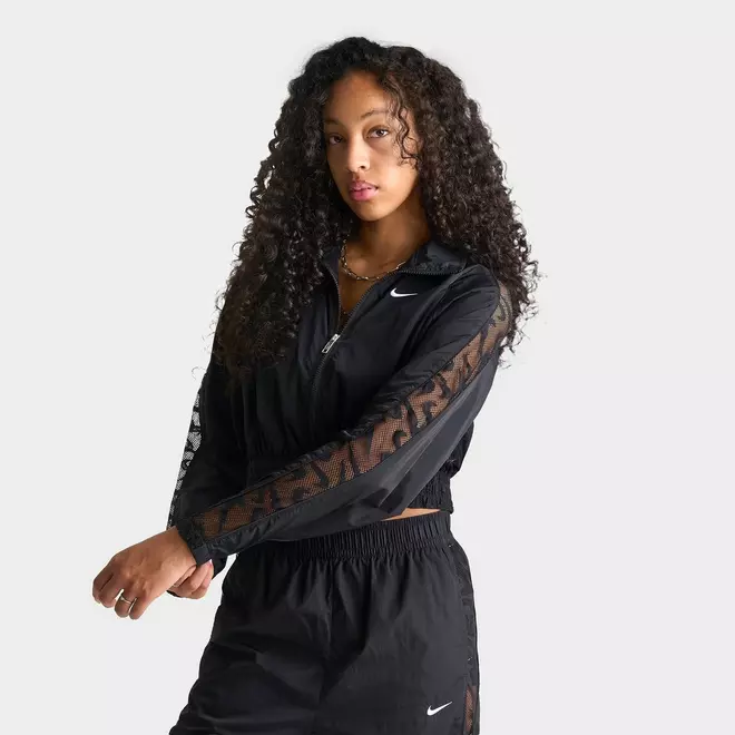 Athletic Cropped Jacket with Nike Mesh Sleeves — Nike Outfits