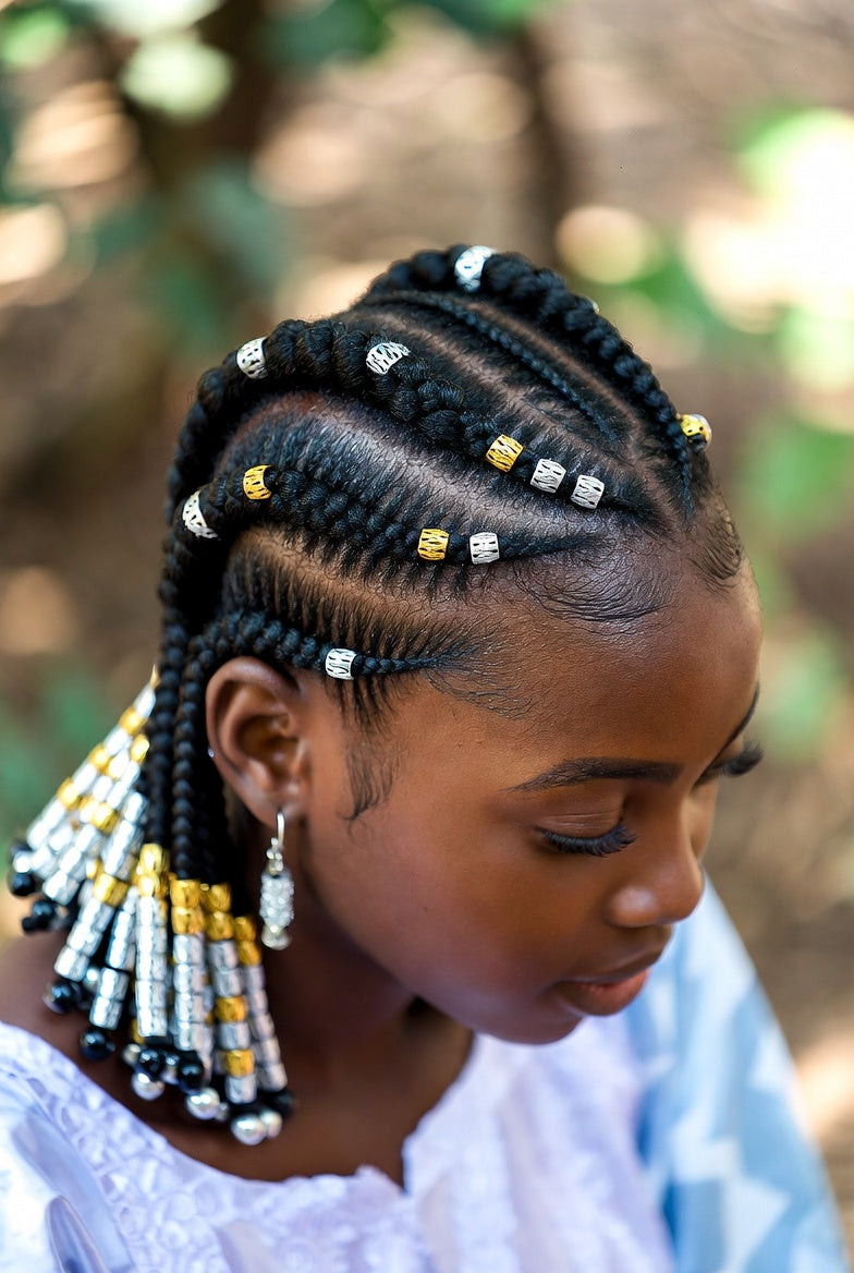 Mid-Back Fulani Braids with Small Gold Beads — Fulani Braids with Beads