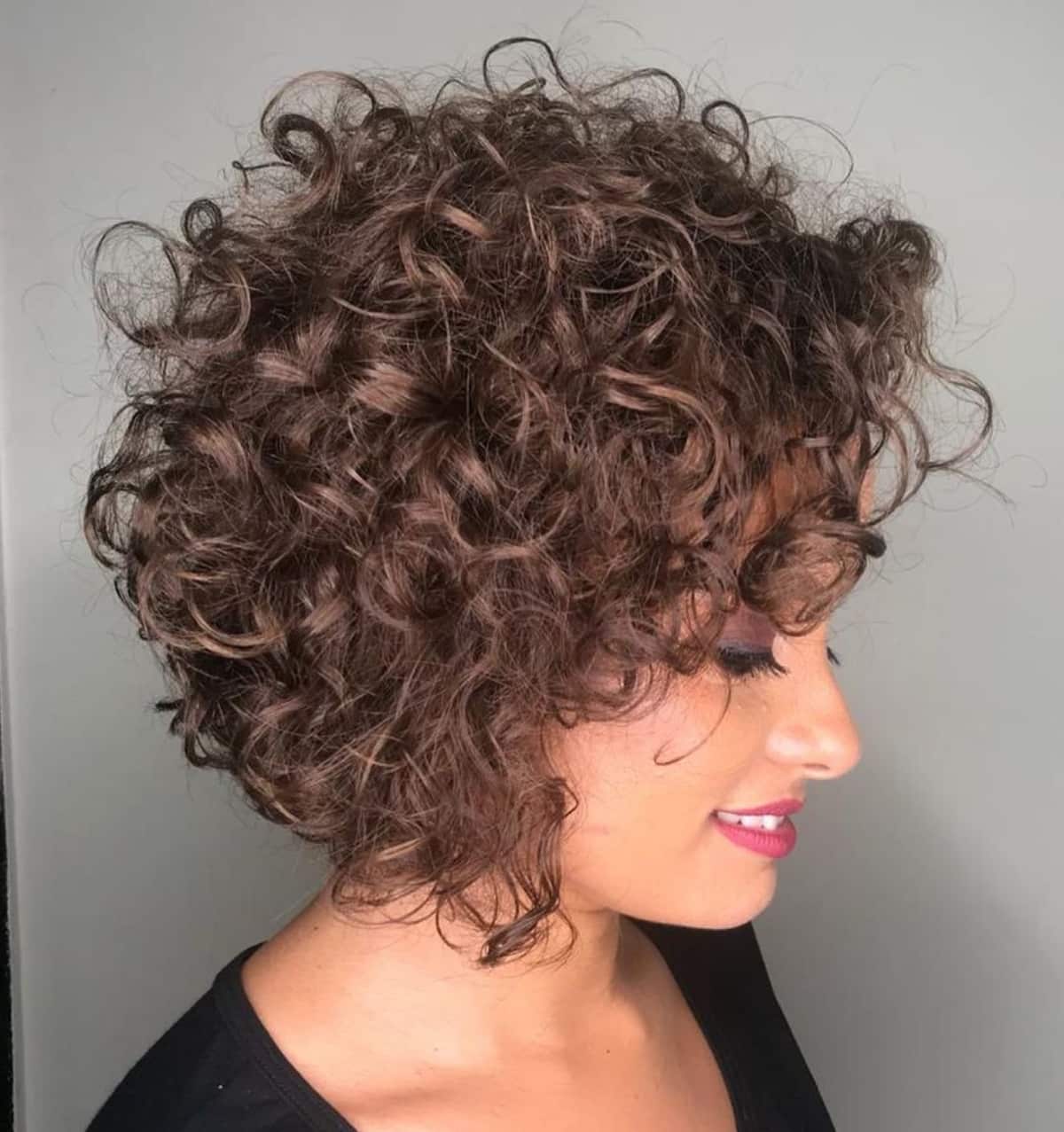 Textured Medium Brown Bob With Bangs Textured Medium Brown Bob With Bangs — Easy Hairstyles for Curly Hair