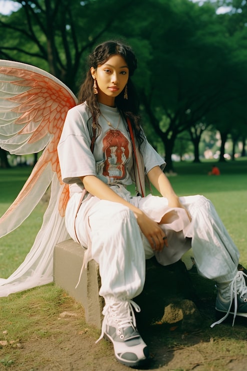 Casual Angelcore with Feathered Wings and Cargo Pants — Angelcore Outfits