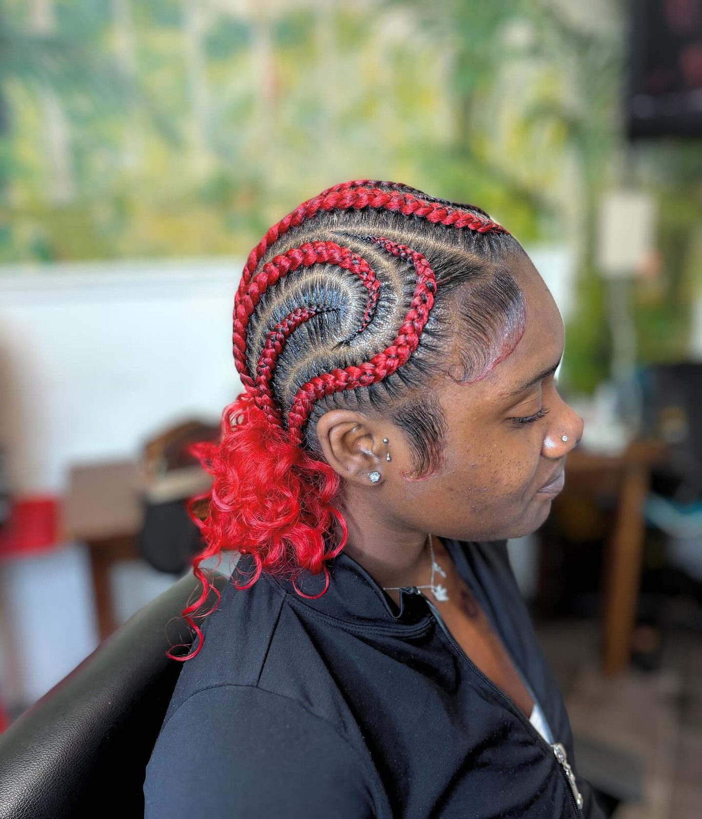 Vibrant Red Cornrow Braids Pattern — Red Braids