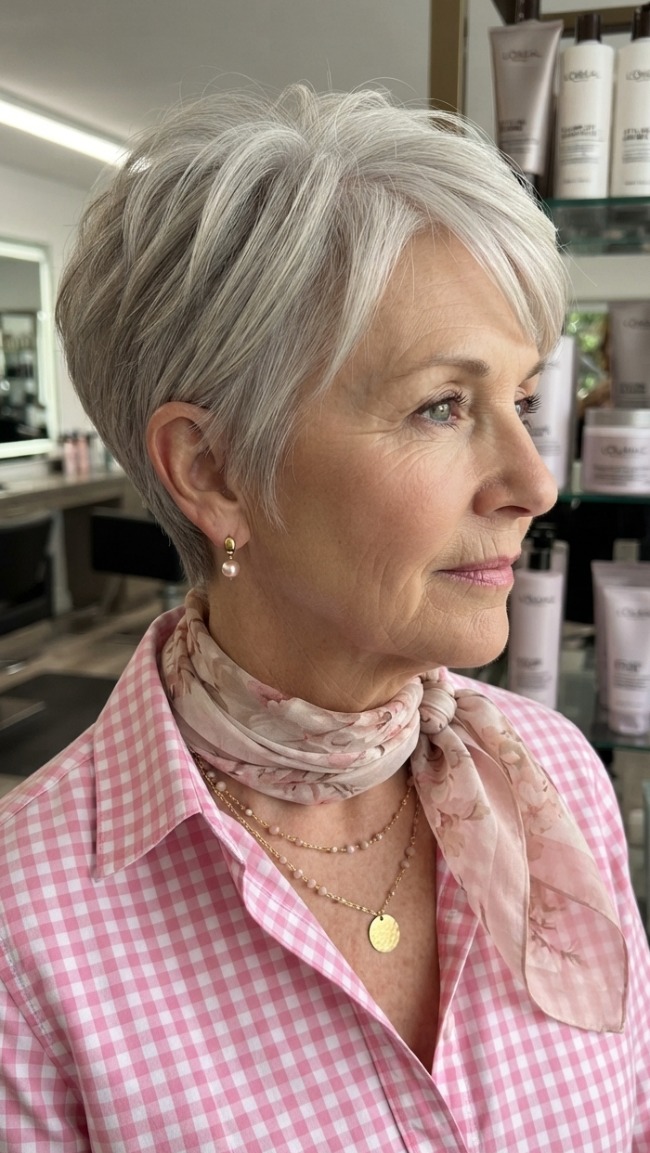 Feathered Silver Pixie Feathered Silver Pixie — Haircuts for Thin Hair