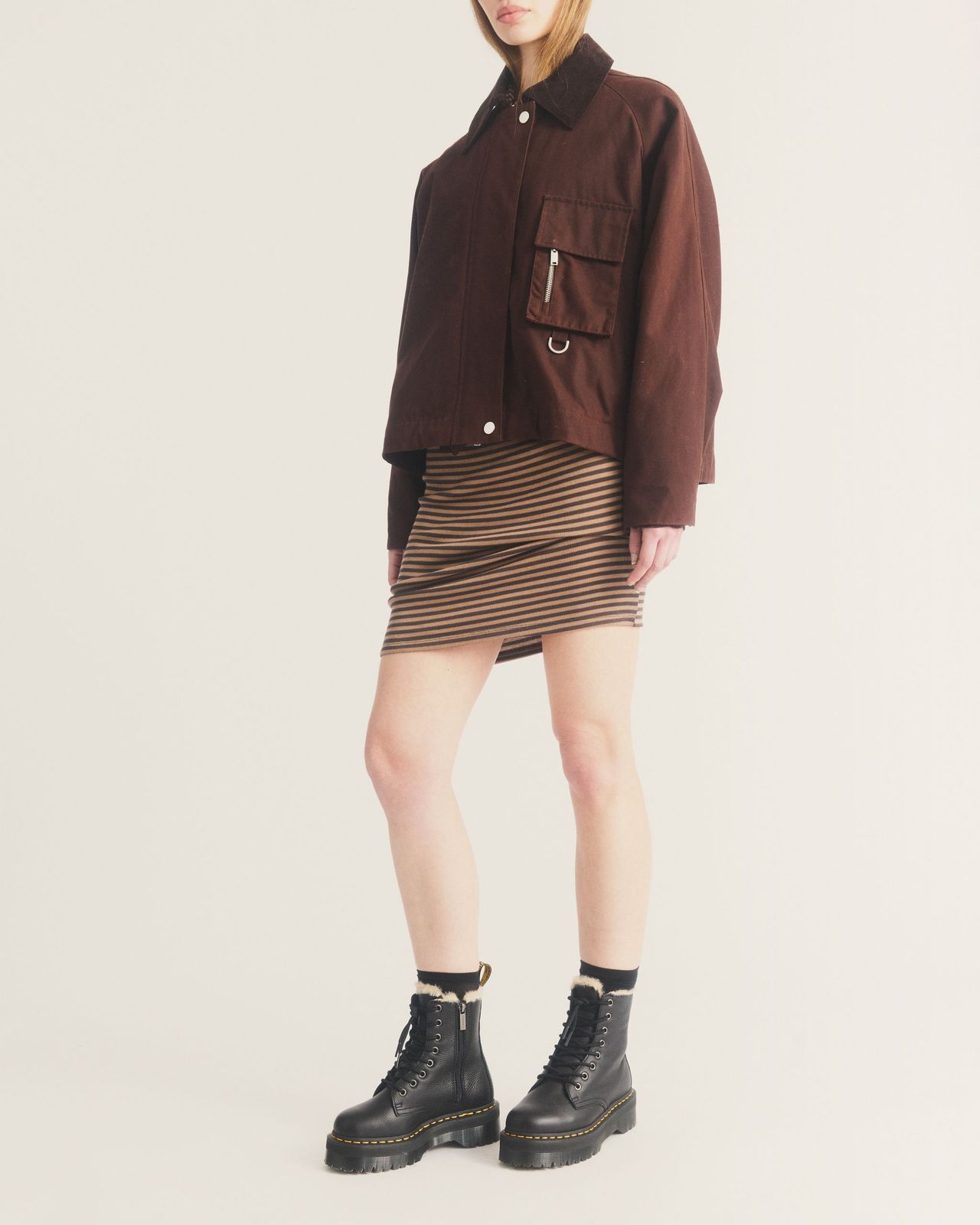 Textural Play: Jadon Boots with Faux Fur Trim and Striped Skirt Textural Play: Jadon Boots with Faux Fur Trim and Striped Skirt — Jadon Boots Outfits