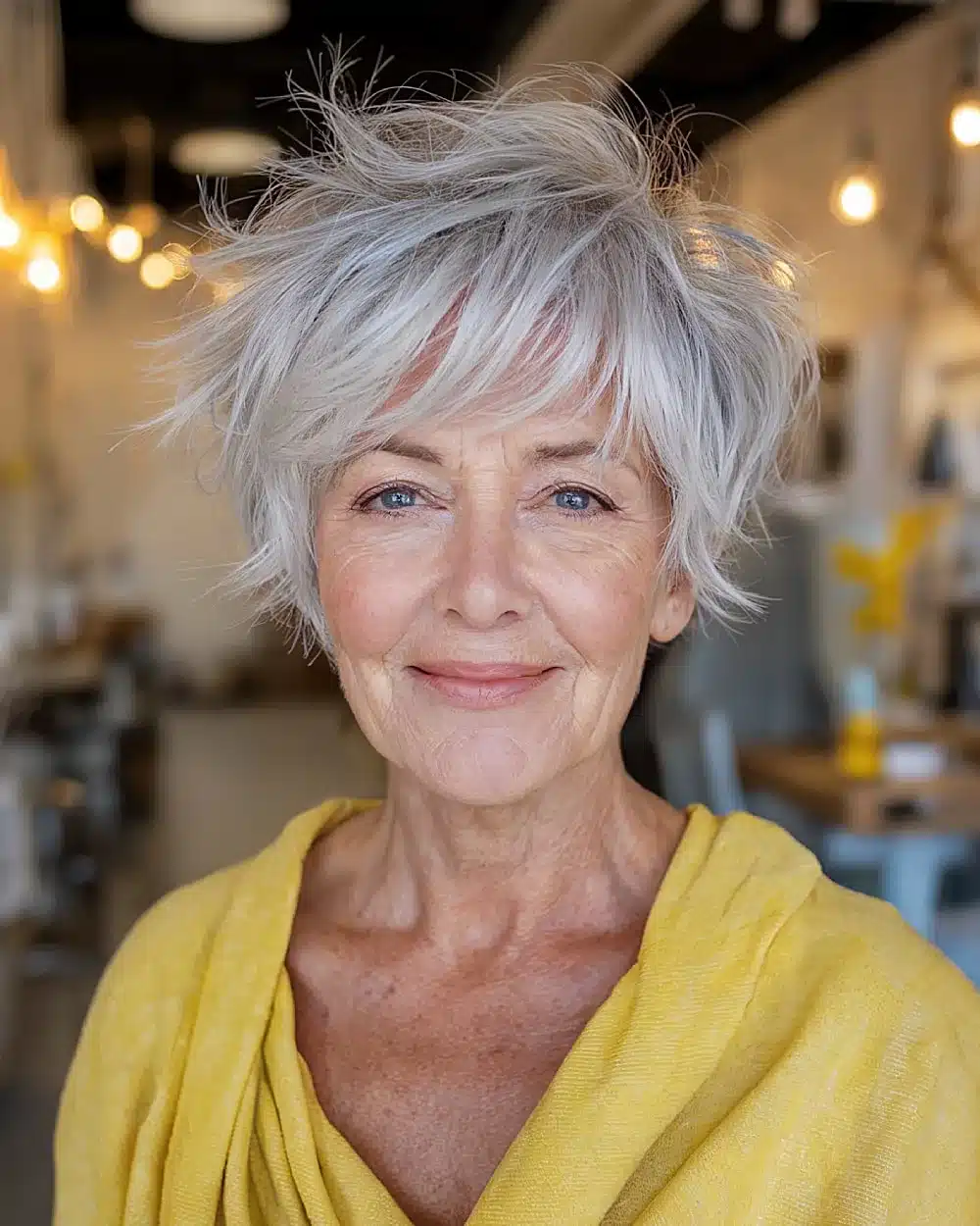 Tousled Chin-Length Shag With Side Fringe Tousled Chin-Length Shag With Side Fringe — Hairstyles for Women Over 70