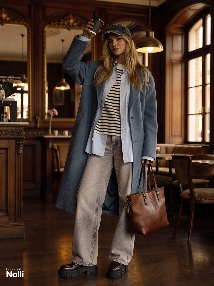 Layered Tops and Straight-Leg Trousers with Brown Loafers — Chunky Loafers Outfits