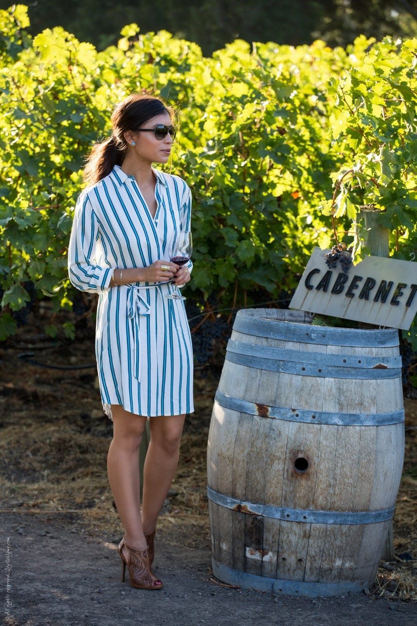 Striped Shirt Dress with Belt for Effortless Wine Tasting Style Striped Shirt Dress with Belt for Effortless Wine Tasting Style — Wine Tasting Outfits